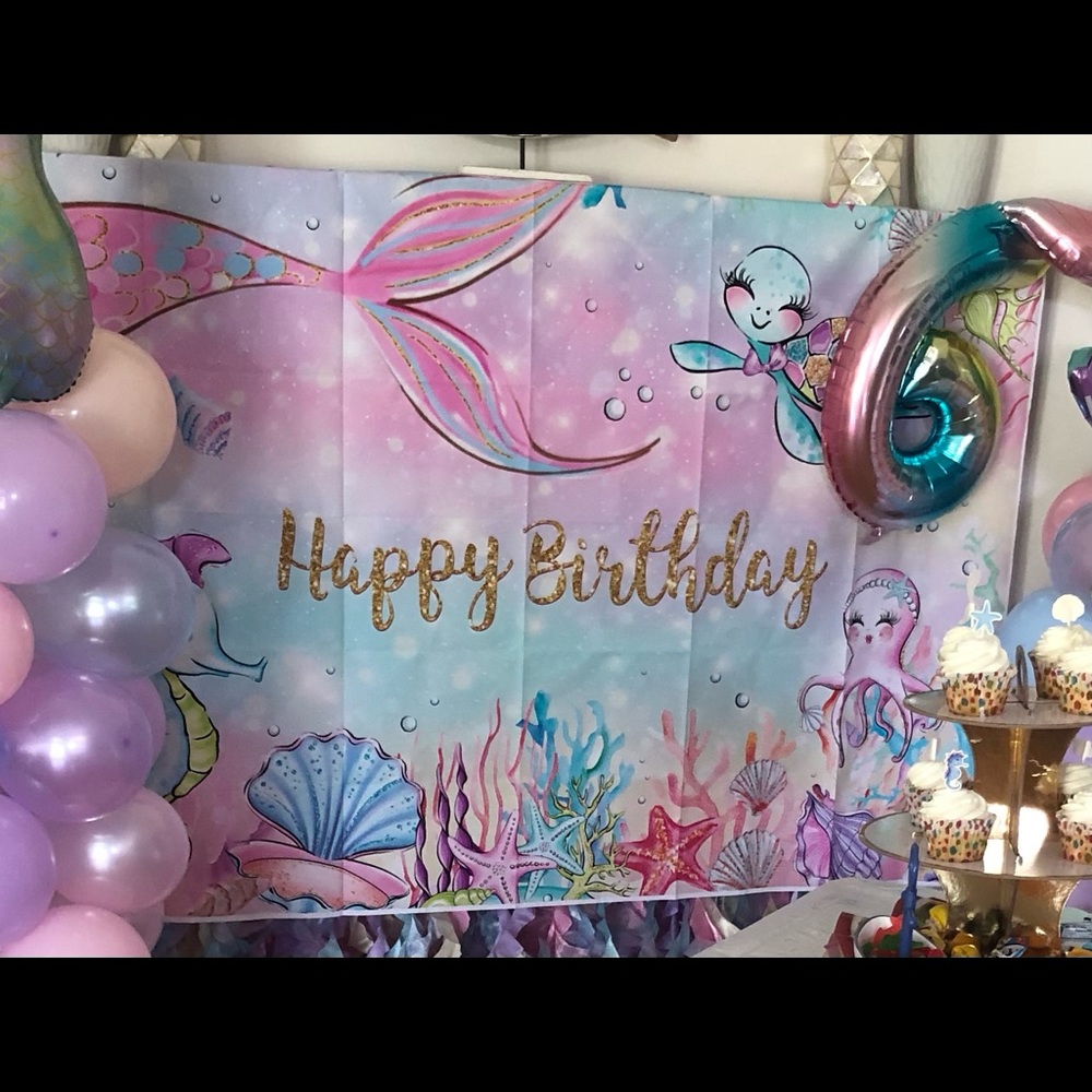 Mermaid “Happy Birthday” backdrop